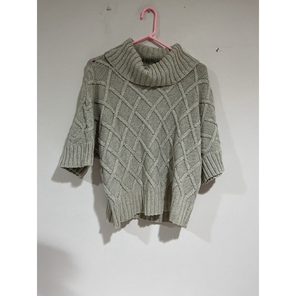 Womans Lea Nicole Gray Short Sleeve Turtle Neck Pullover Chunky Knit Sweater Xl